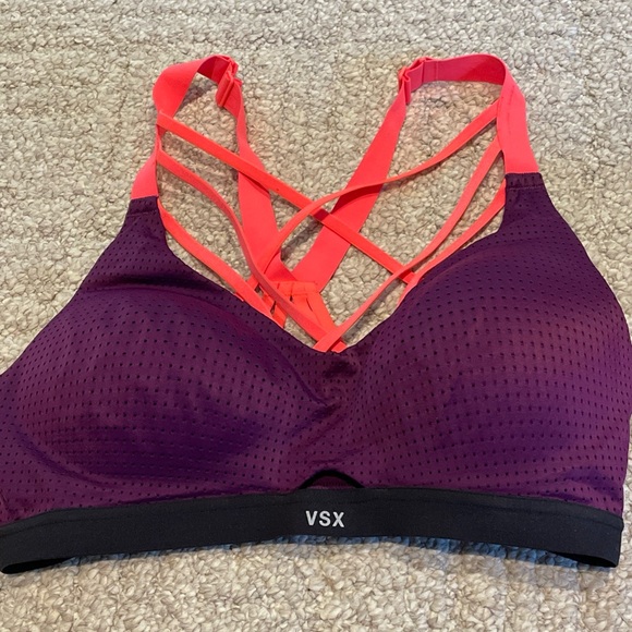 Victorias Secret VSX Sports Bra Womens Size 34D Purple Mesh Strappy Athletic - Picture 1 of 4